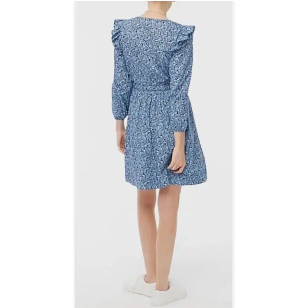 J.CREW Blue Floral Lightweight Cotton Puff Sleeve Mini Dress BK511 // XS